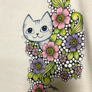 guguさんの作品、草花と猫の絵
