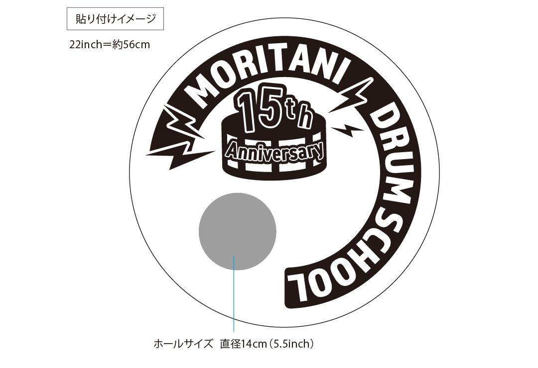 バスドラムヘッドカッティングステッカーの貼り付けイメージ図